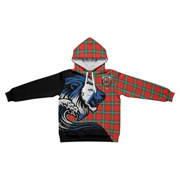 MacLaine (McLaine) Tartan Crest Kid Hoodie Scottish Golden Lions Wave Flow