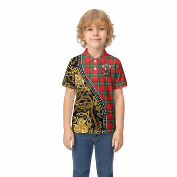 MacLaine (McLaine) Tartan Crest Kid Polo Shirt Celtic Knot and Triple Trickle Spiral Symbols