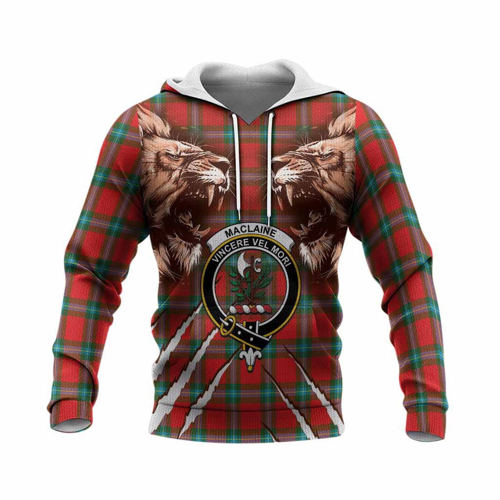 MacLaine (McLaine) Tartan Crest Knitted Hoodie Ferocious Lion Style