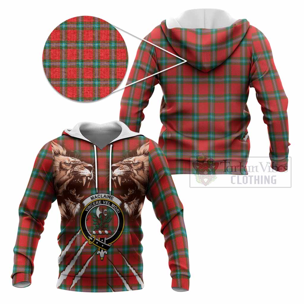 MacLaine (McLaine) Tartan Crest Knitted Hoodie Ferocious Lion Style