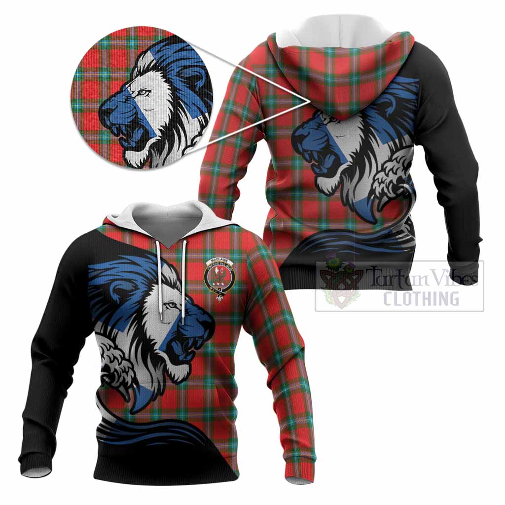 MacLaine (McLaine) Tartan Crest Knitted Hoodie Scottish Golden Lions Wave Flow