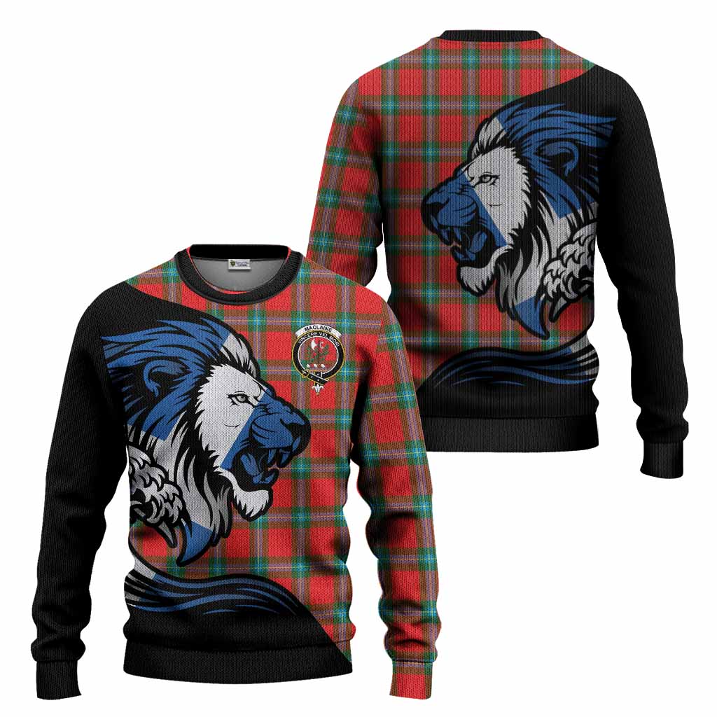 MacLaine (McLaine) Tartan Crest Knitted Sweater Scottish Golden Lions Wave Flow