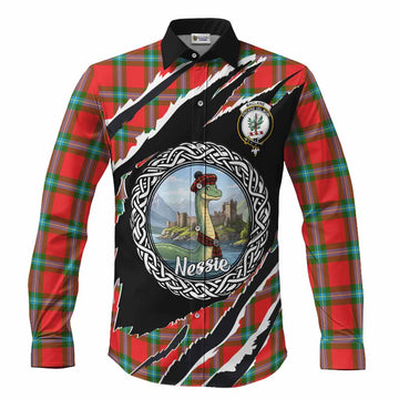 MacLaine (McLaine) Tartan Crest Loch Ness Monster Long Sleeve Button Shirts Celtic Knot Nessie Art