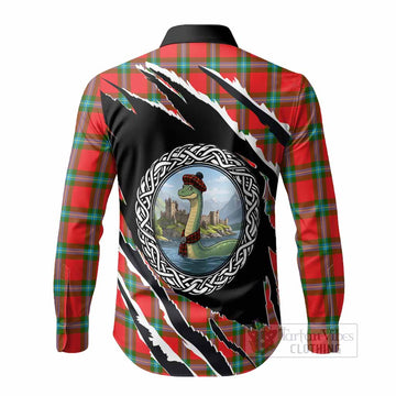 MacLaine (McLaine) Tartan Crest Loch Ness Monster Long Sleeve Button Shirts Celtic Knot Nessie Art