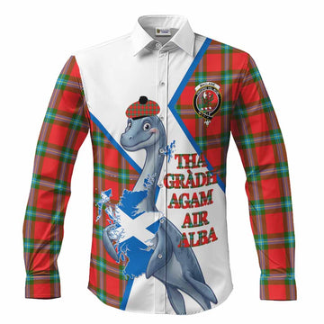 MacLaine (McLaine) Tartan Crest Loch Ness Monster Long Sleeve Button Shirts Nessie Scottish Map Tha Gradh Agam Air Alba