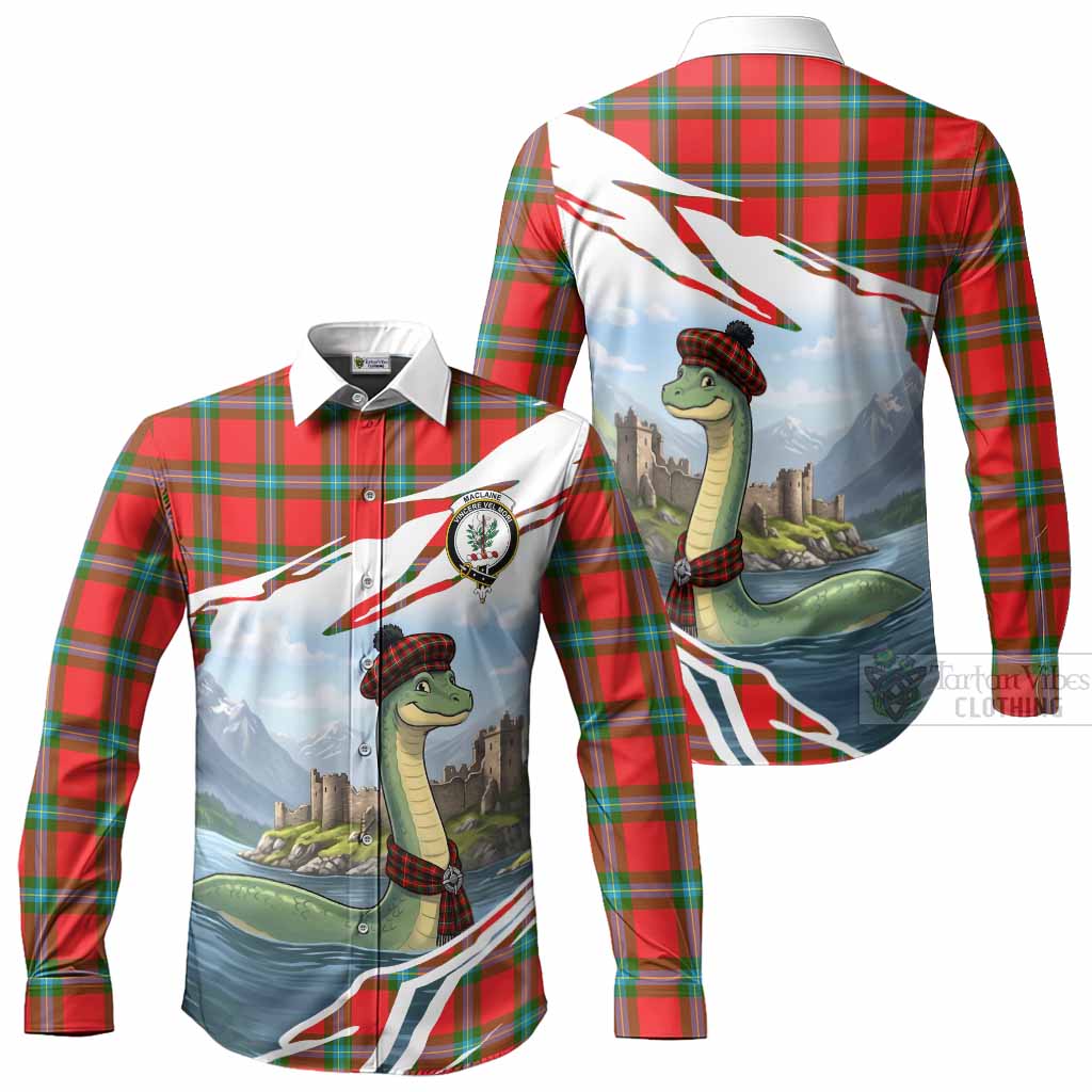 MacLaine (McLaine) Tartan Crest Loch Ness Monster Scottish Heritage Art Long Sleeve Button Shirts