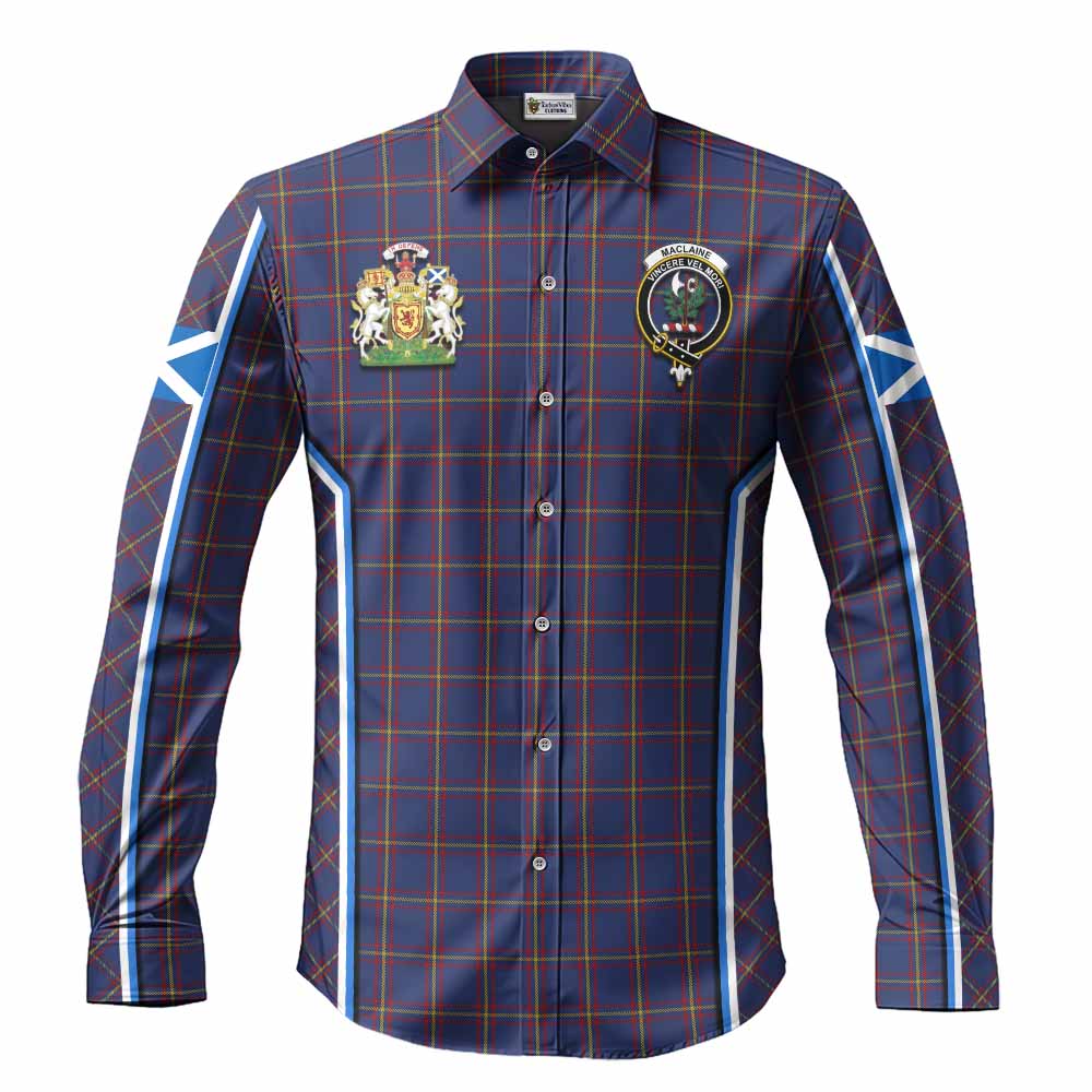 MacLaine (McLaine) Tartan Crest Long Sleeve Button Shirts Scotland Coat of Arm Flag Style - Tartan Vibes Clothing