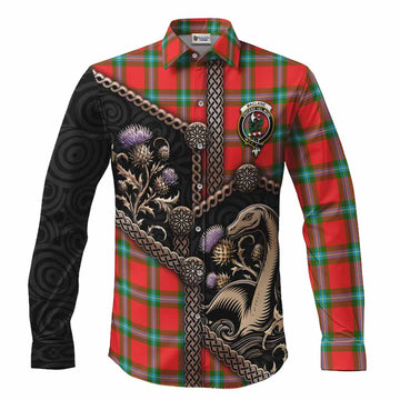 MacLaine (McLaine) Tartan Crest Long Sleeve Button Shirts Scottish Thistle Loch Ness Monster