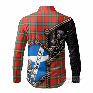 MacLaine (McLaine) Tartan Crest Long Sleeve Button Shirts Scottish Thistle Loch Ness Monster