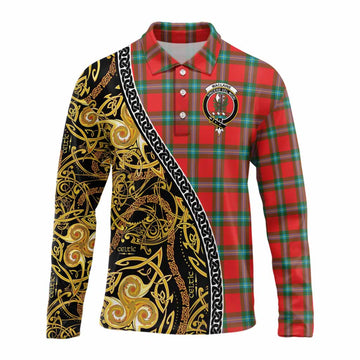 MacLaine (McLaine) Tartan Crest Long Sleeve Polo Shirt Celtic Knot and Triple Trickle Spiral Symbols