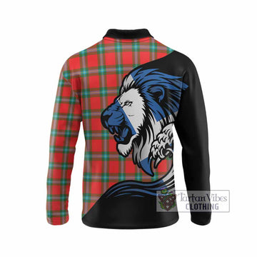 MacLaine (McLaine) Tartan Crest Long Sleeve Polo Shirt Scottish Golden Lions Wave Flow