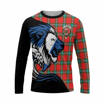 MacLaine (McLaine) Tartan Crest Long Sleeve T-Shirt Scottish Golden Lions Wave Flow