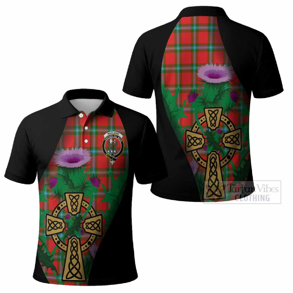 MacLaine (McLaine) Tartan Crest Polo Shirt Celtic Cross Thistle Flowers