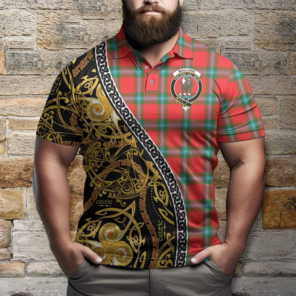 MacLaine (McLaine) Tartan Crest Polo Shirt Celtic Knot and Triple Trickle Spiral Symbols