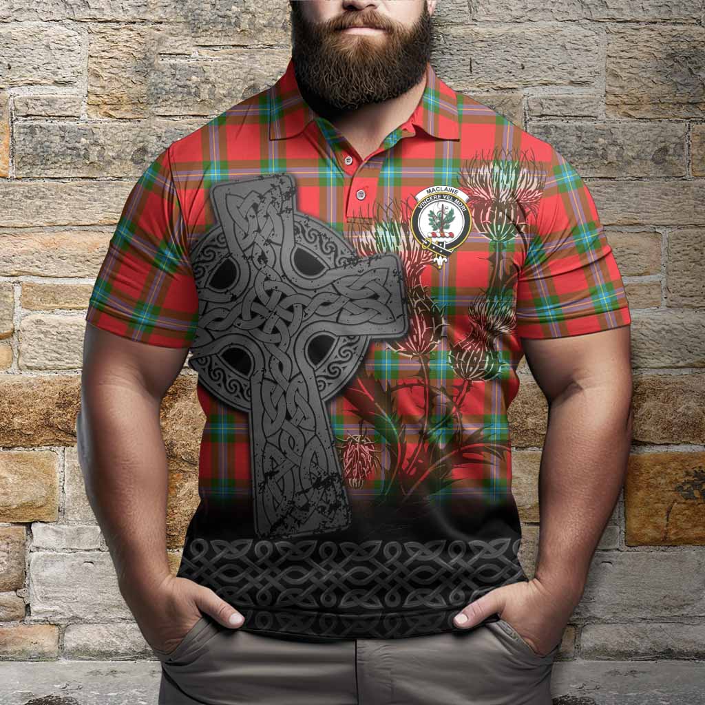 MacLaine (McLaine) Tartan Crest Polo Shirt Grunge Celtic Cross Scottish Thistle