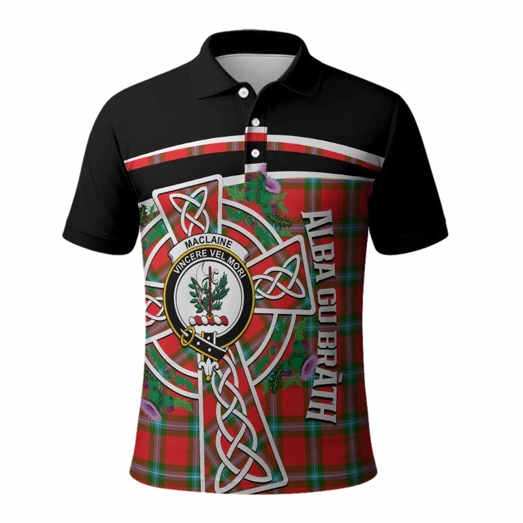 MacLaine (McLaine) Tartan Crest Polo Shirt Scottish Thistle Celtic Cross Alba Gu Brath