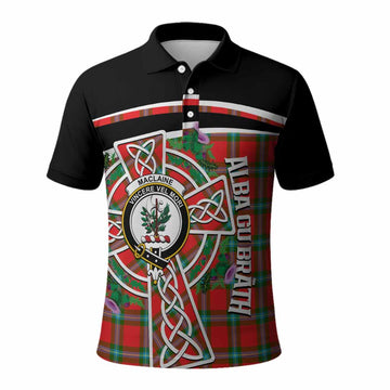 MacLaine (McLaine) Tartan Crest Polo Shirt Scottish Thistle Celtic Cross Alba Gu Brath