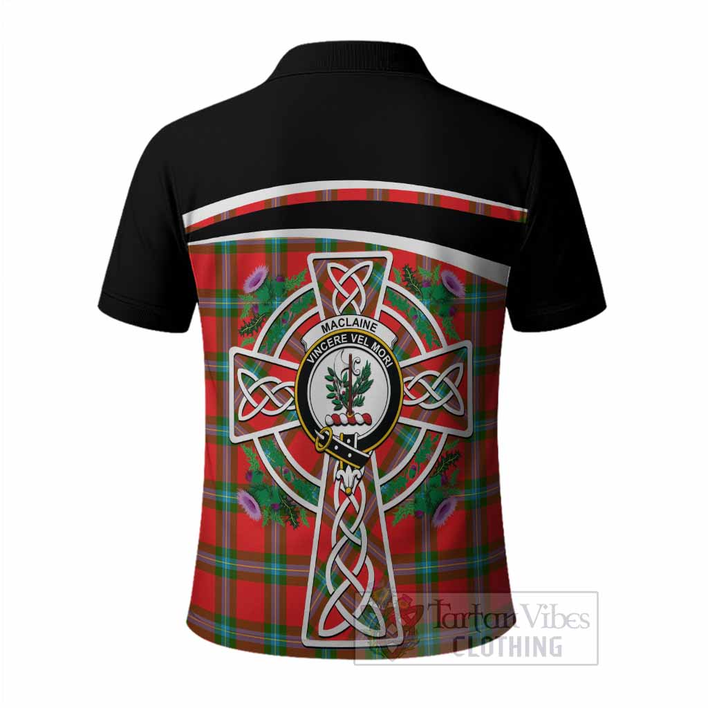 MacLaine (McLaine) Tartan Crest Polo Shirt Scottish Thistle Celtic Cross Alba Gu Brath