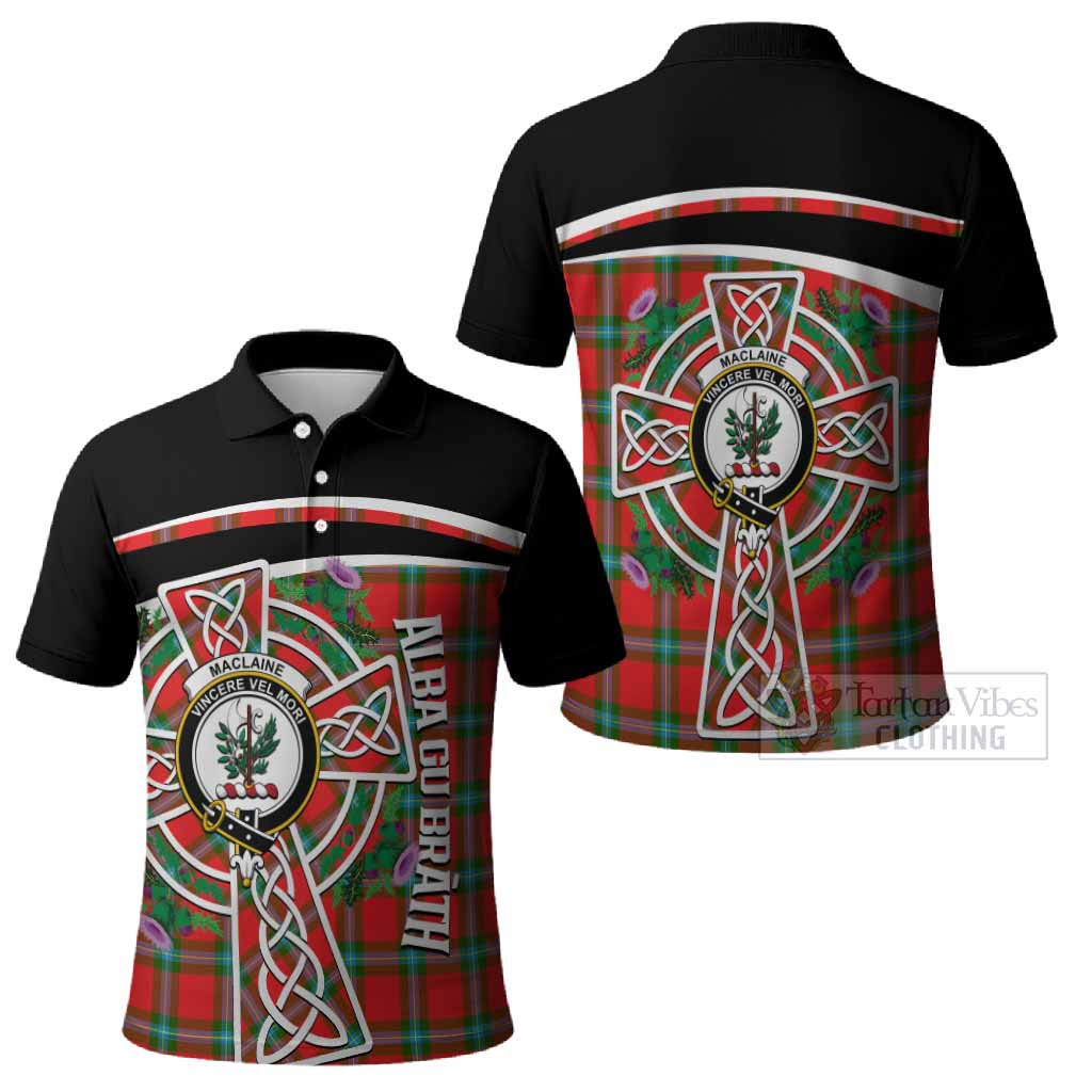MacLaine (McLaine) Tartan Crest Polo Shirt Scottish Thistle Celtic Cross Alba Gu Brath