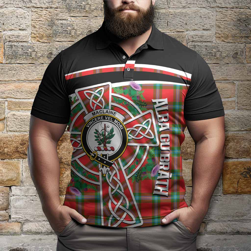 MacLaine (McLaine) Tartan Crest Polo Shirt Scottish Thistle Celtic Cross Alba Gu Brath