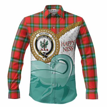 MacLaine (McLaine) Tartan Crest Scottish Loch Ness Monster Long Sleeve Button Shirts Happy Ness Scotland Celtic Knot