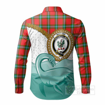 MacLaine (McLaine) Tartan Crest Scottish Loch Ness Monster Long Sleeve Button Shirts Happy Ness Scotland Celtic Knot
