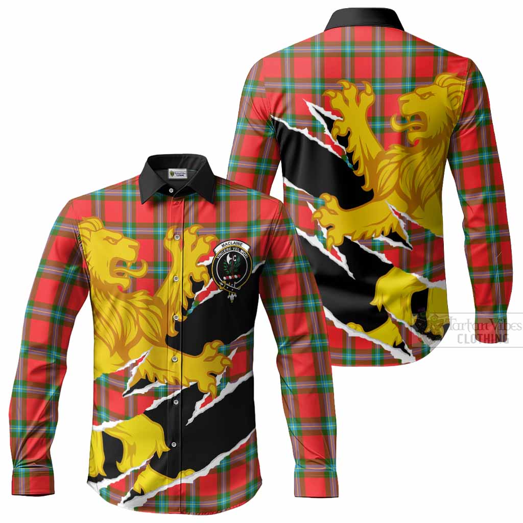 MacLaine (McLaine) Tartan Crest Scottish Long Sleeve Button Shirts Heraldic Golden Lion