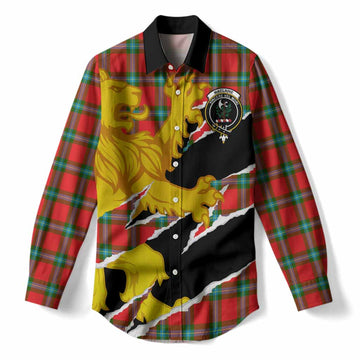 MacLaine (McLaine) Tartan Crest Scottish Women Casual Shirt Heraldic Golden Lion