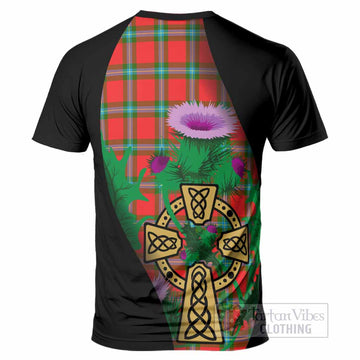 MacLaine (McLaine) Tartan Crest T-Shirt Celtic Cross Thistle Flowers