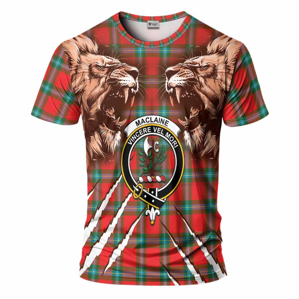MacLaine (McLaine) Tartan Crest T-Shirt Ferocious Lion Style