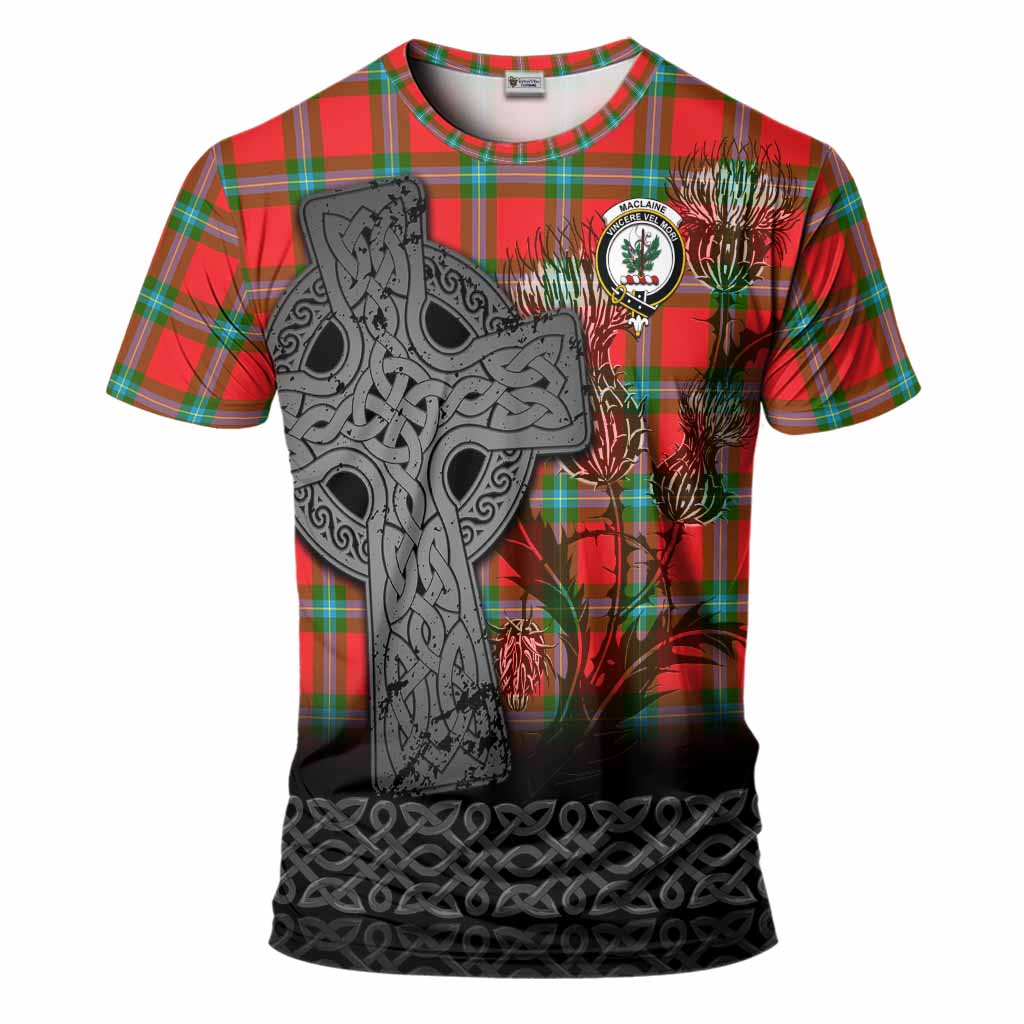 MacLaine (McLaine) Tartan Crest T-Shirt Grunge Celtic Cross Scottish Thistle