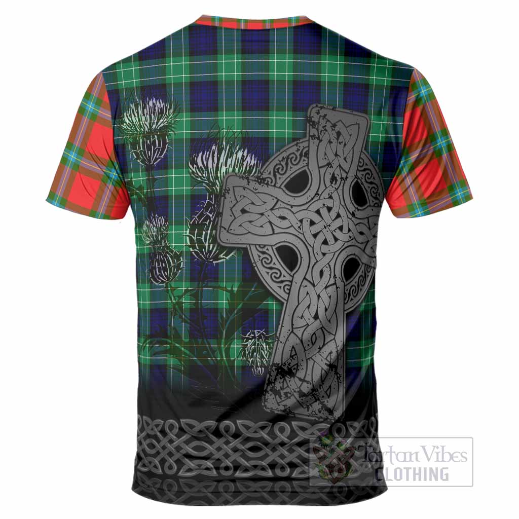MacLaine (McLaine) Tartan Crest T-Shirt Grunge Celtic Cross Scottish Thistle