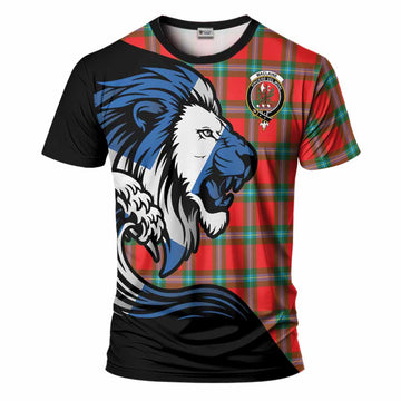 MacLaine (McLaine) Tartan Crest T-Shirt Scottish Golden Lions Wave Flow