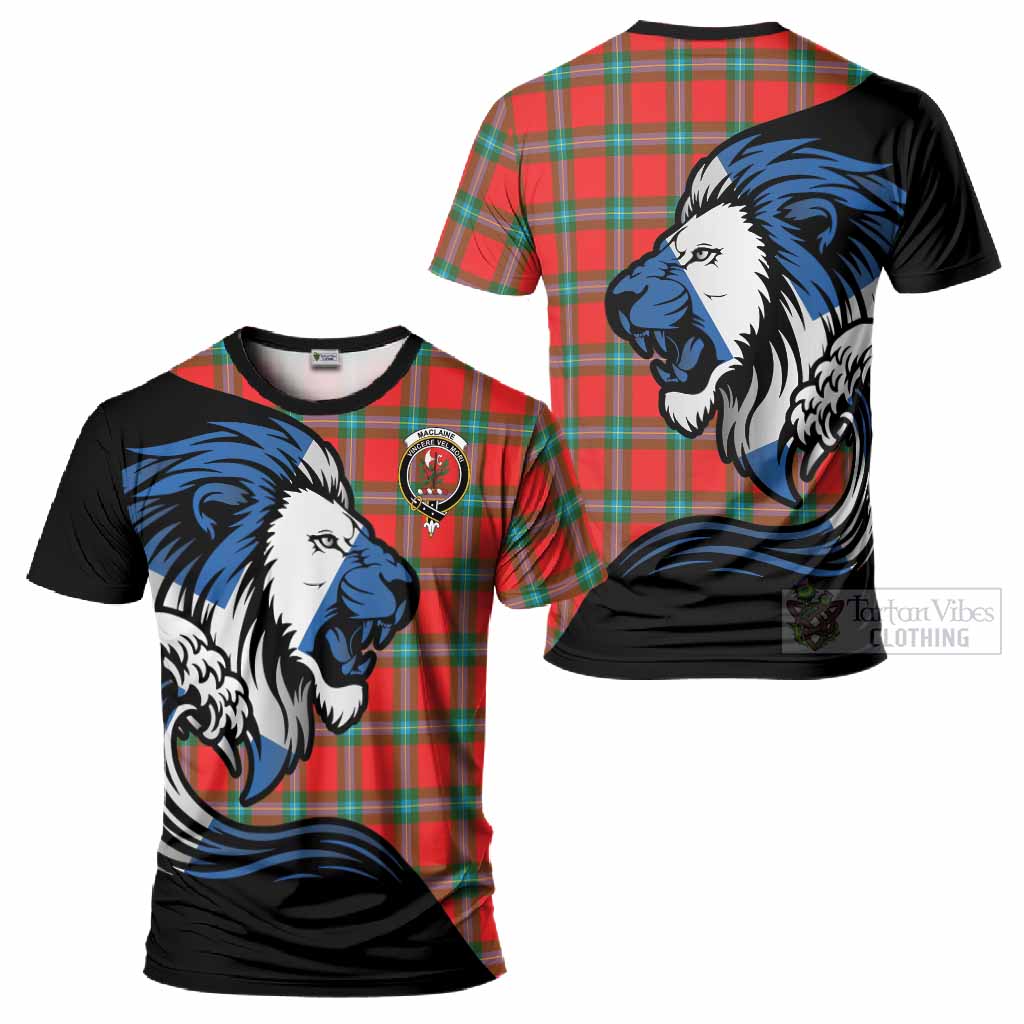 MacLaine (McLaine) Tartan Crest T-Shirt Scottish Golden Lions Wave Flow