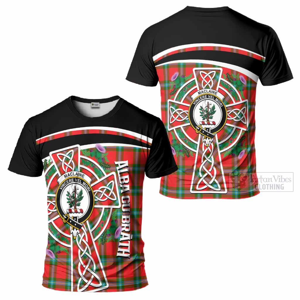 MacLaine (McLaine) Tartan Crest T-Shirt Scottish Thistle Celtic Cross Alba Gu Brath