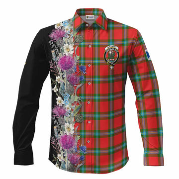 MacLaine (McLaine) Tartan Crest Thistle Floral Long Sleeve Button Shirts
