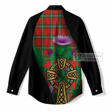MacLaine (McLaine) Tartan Crest Women Casual Shirt Celtic Cross Thistle Flowers