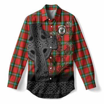 MacLaine (McLaine) Tartan Crest Women Casual Shirt Grunge Celtic Cross Scottish Thistle