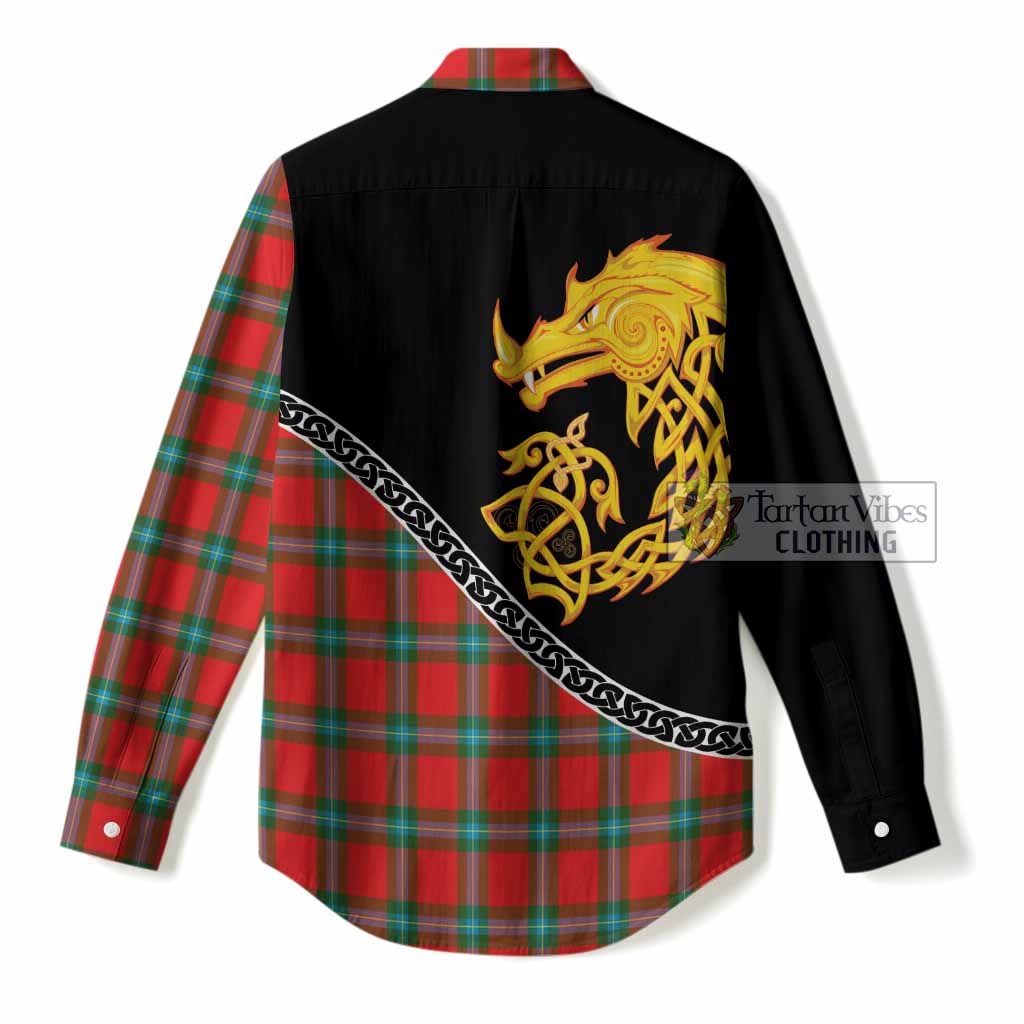 MacLaine (McLaine) Tartan Crest Women Casual Shirt Legendary Dragon Knot Half Style
