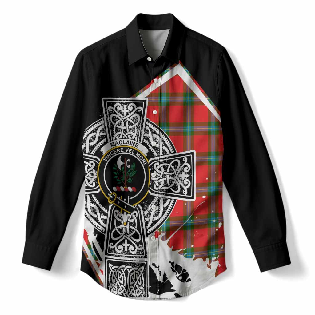 MacLaine (McLaine) Tartan Crest Women Casual Shirt Scottish Celtic Cross Heritage