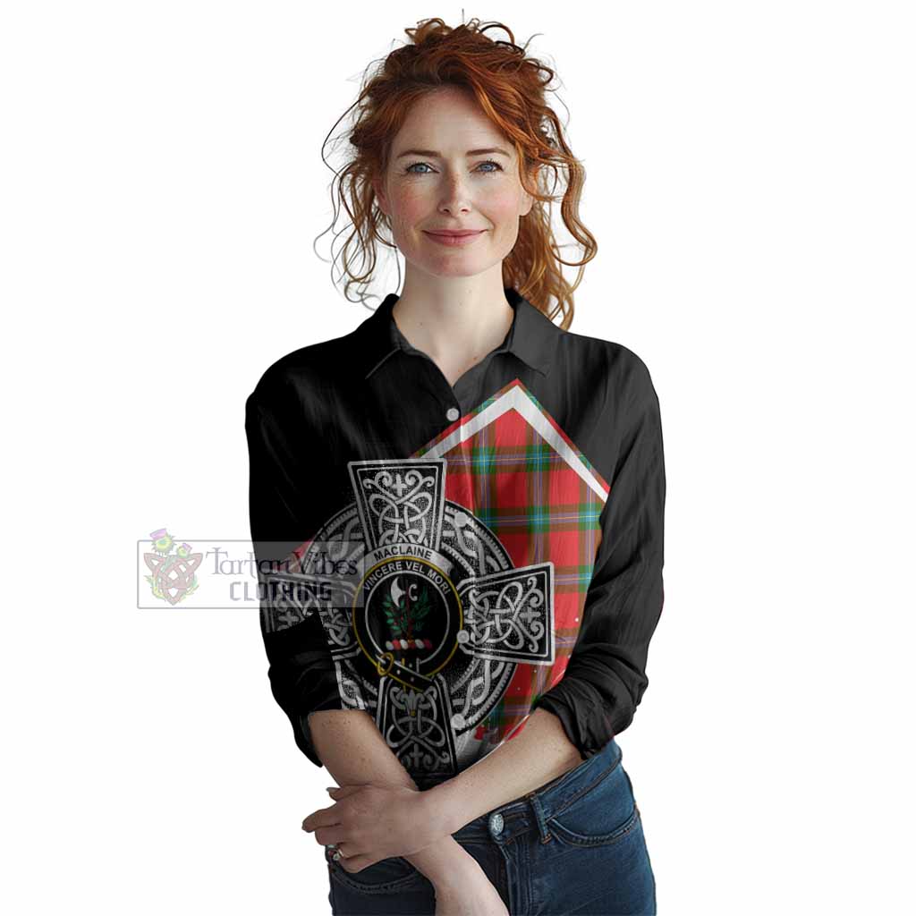 MacLaine (McLaine) Tartan Crest Women Casual Shirt Scottish Celtic Cross Heritage