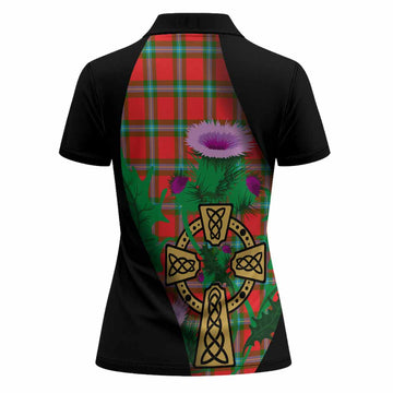MacLaine (McLaine) Tartan Crest Women Polo Shirt Celtic Cross Thistle Flowers