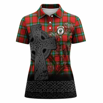 MacLaine (McLaine) Tartan Crest Women Polo Shirt Grunge Celtic Cross Scottish Thistle