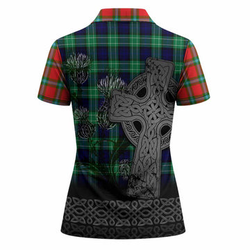 MacLaine (McLaine) Tartan Crest Women Polo Shirt Grunge Celtic Cross Scottish Thistle