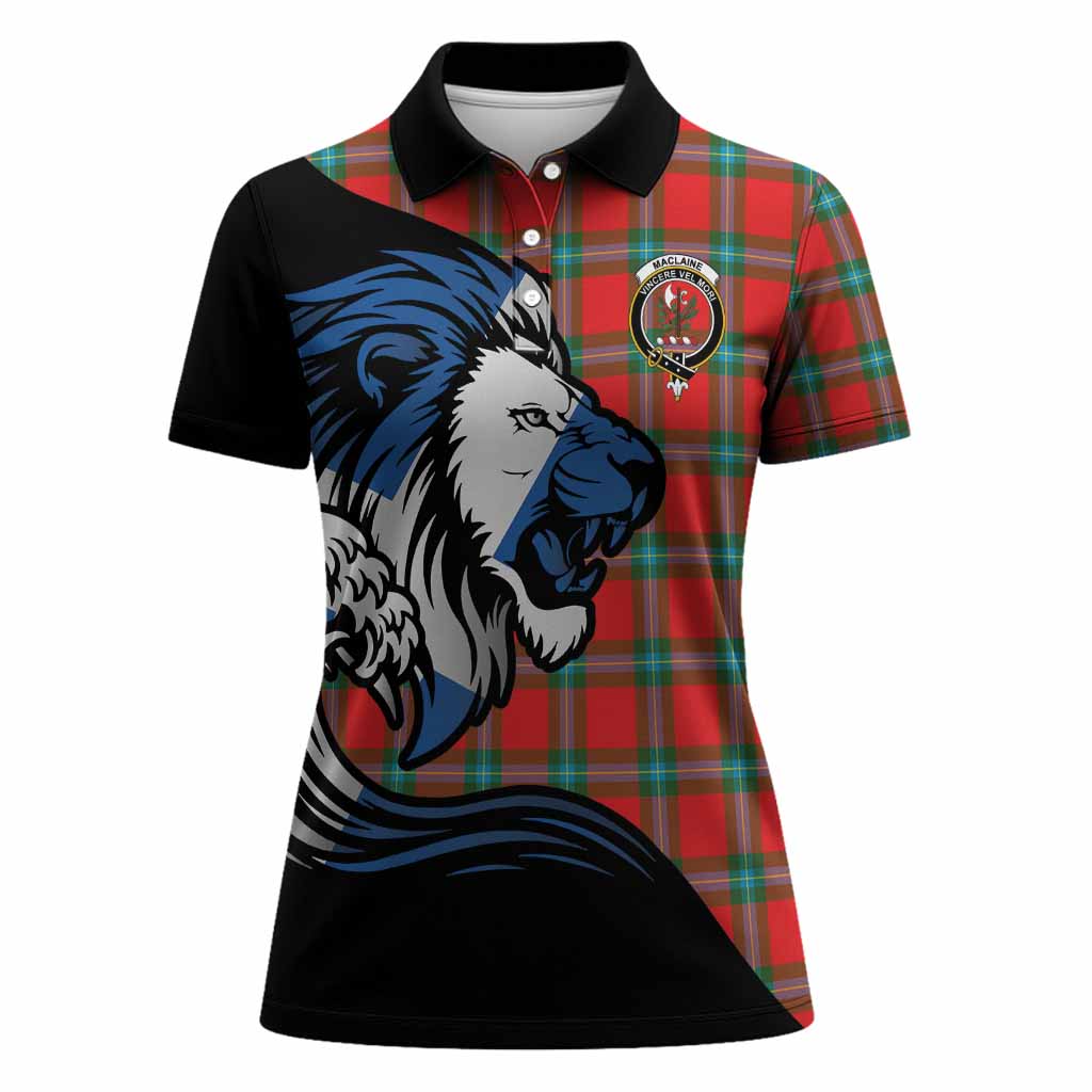 MacLaine (McLaine) Tartan Crest Women Polo Shirt Scottish Golden Lions Wave Flow