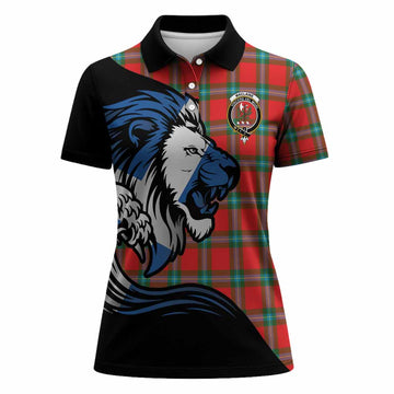 MacLaine (McLaine) Tartan Crest Women Polo Shirt Scottish Golden Lions Wave Flow