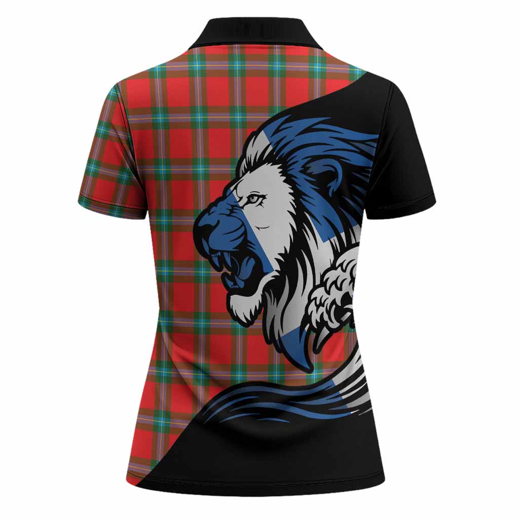 MacLaine (McLaine) Tartan Crest Women Polo Shirt Scottish Golden Lions Wave Flow