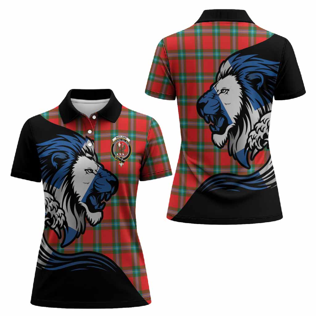 MacLaine (McLaine) Tartan Crest Women Polo Shirt Scottish Golden Lions Wave Flow