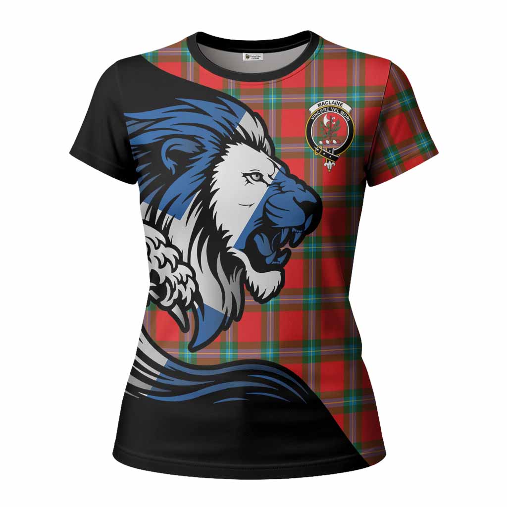 MacLaine (McLaine) Tartan Crest Women T shirt Scottish Golden Lions Wave Flow