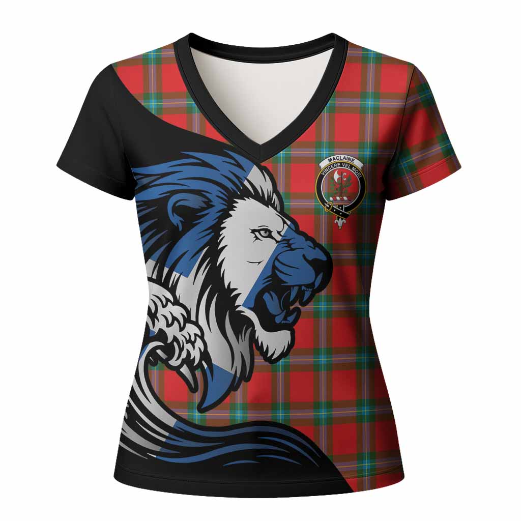 MacLaine (McLaine) Tartan Crest Women T shirt Scottish Golden Lions Wave Flow